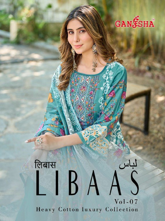 LIBAAS VOL-7 BY GANESHA 7002 TO 7009 SERIES COTTON PAKISTANI DRESSES