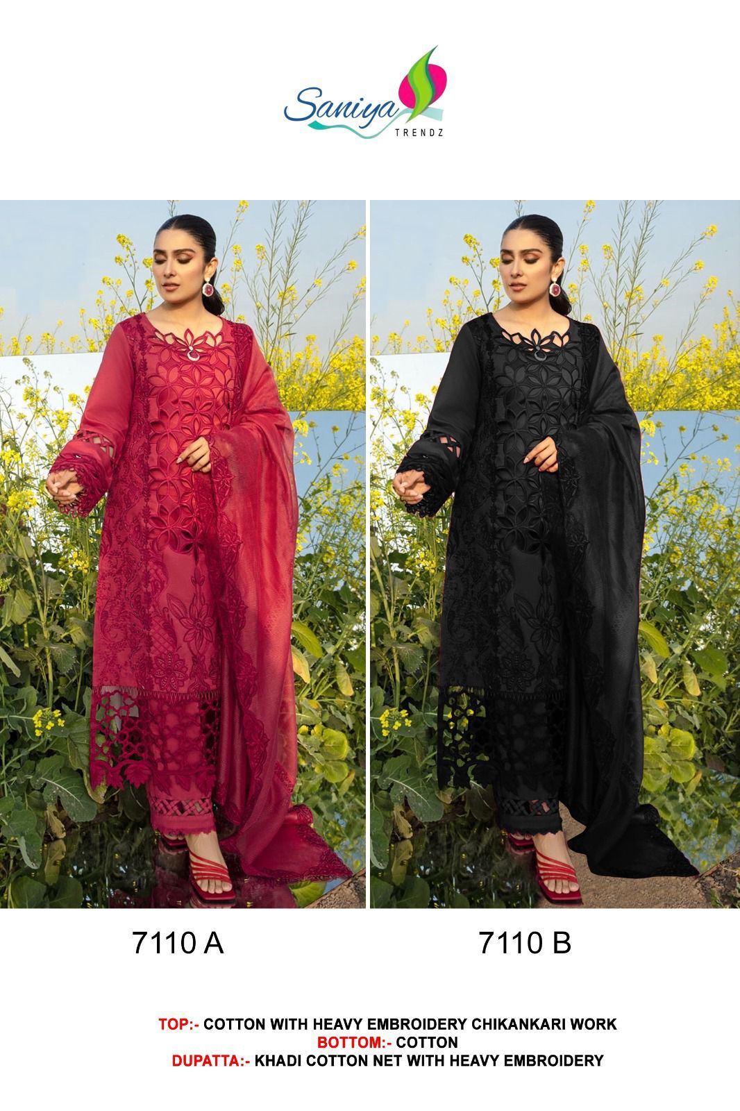 MARIA.B. 7110 COLOURS BY SANIYA TRENDZ COTTON CHIKANKARI PAKISTANI DRESSES