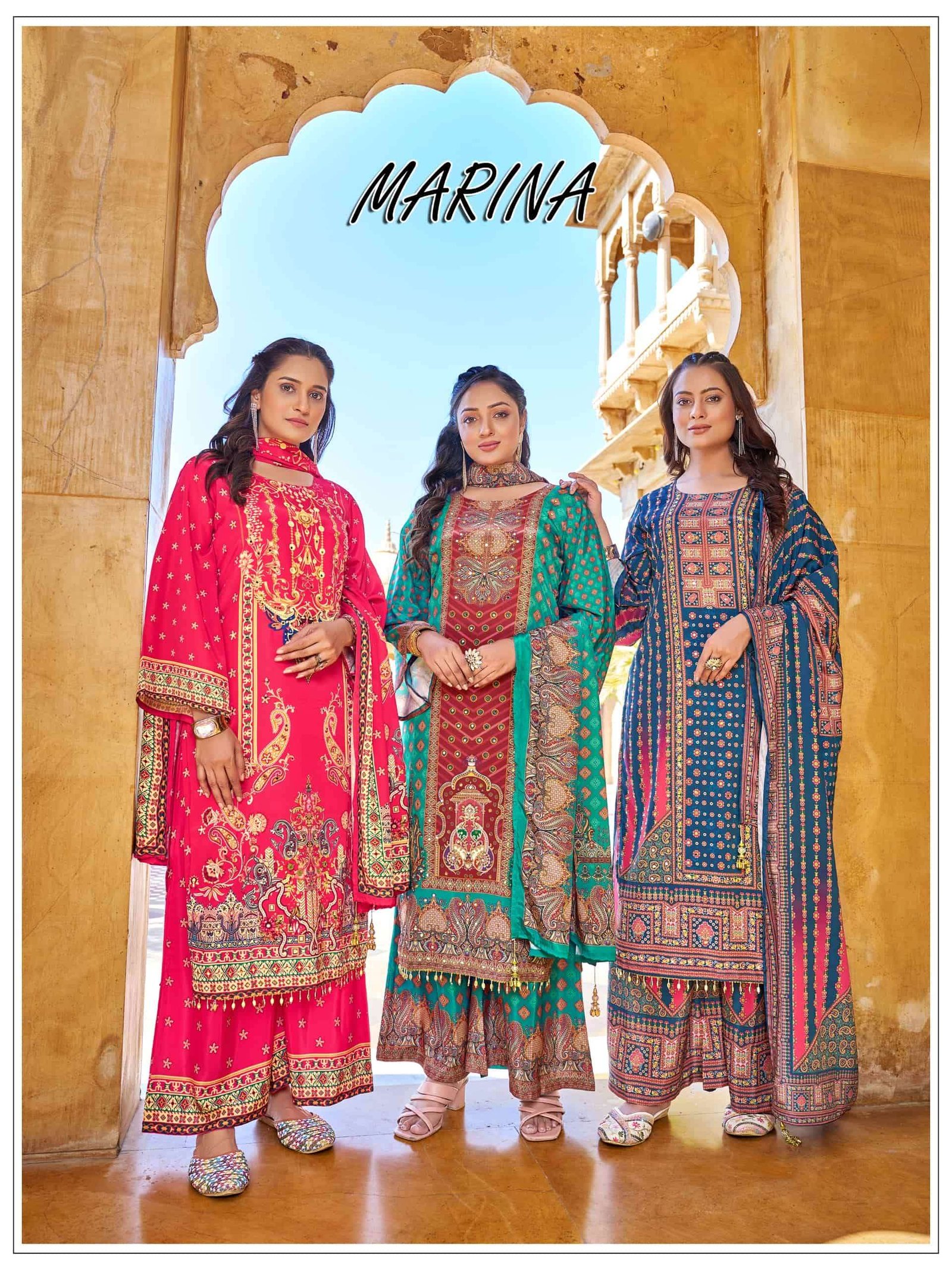 MARINA BY MUKESH 1001 TO 1006 SERIES CREPE SILK STITCHED DRESSES