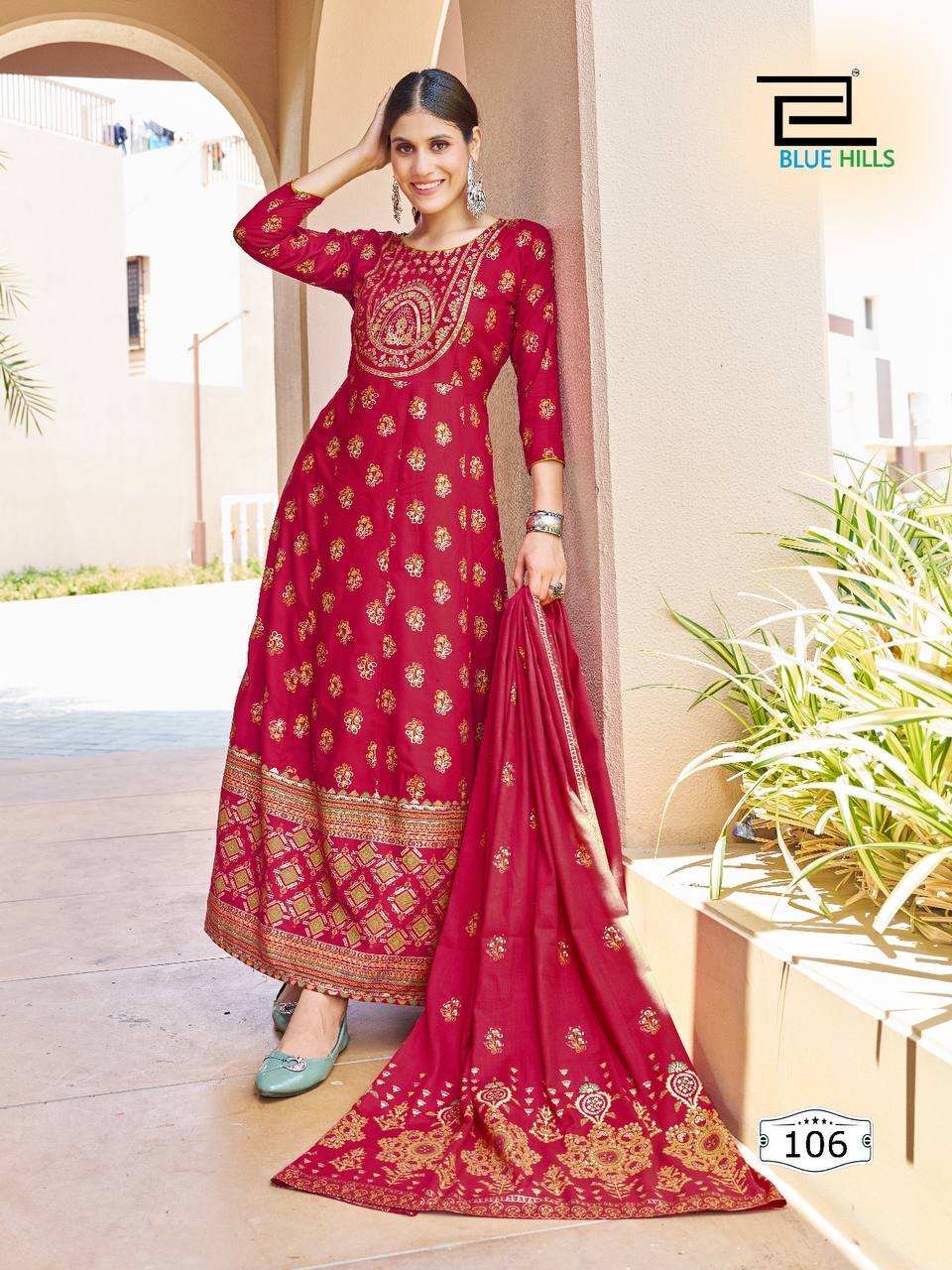 MASAKALI BY BLUE HILLS FANCY RAYON PRINTED GOWNS WITH COTTON DUPATTA