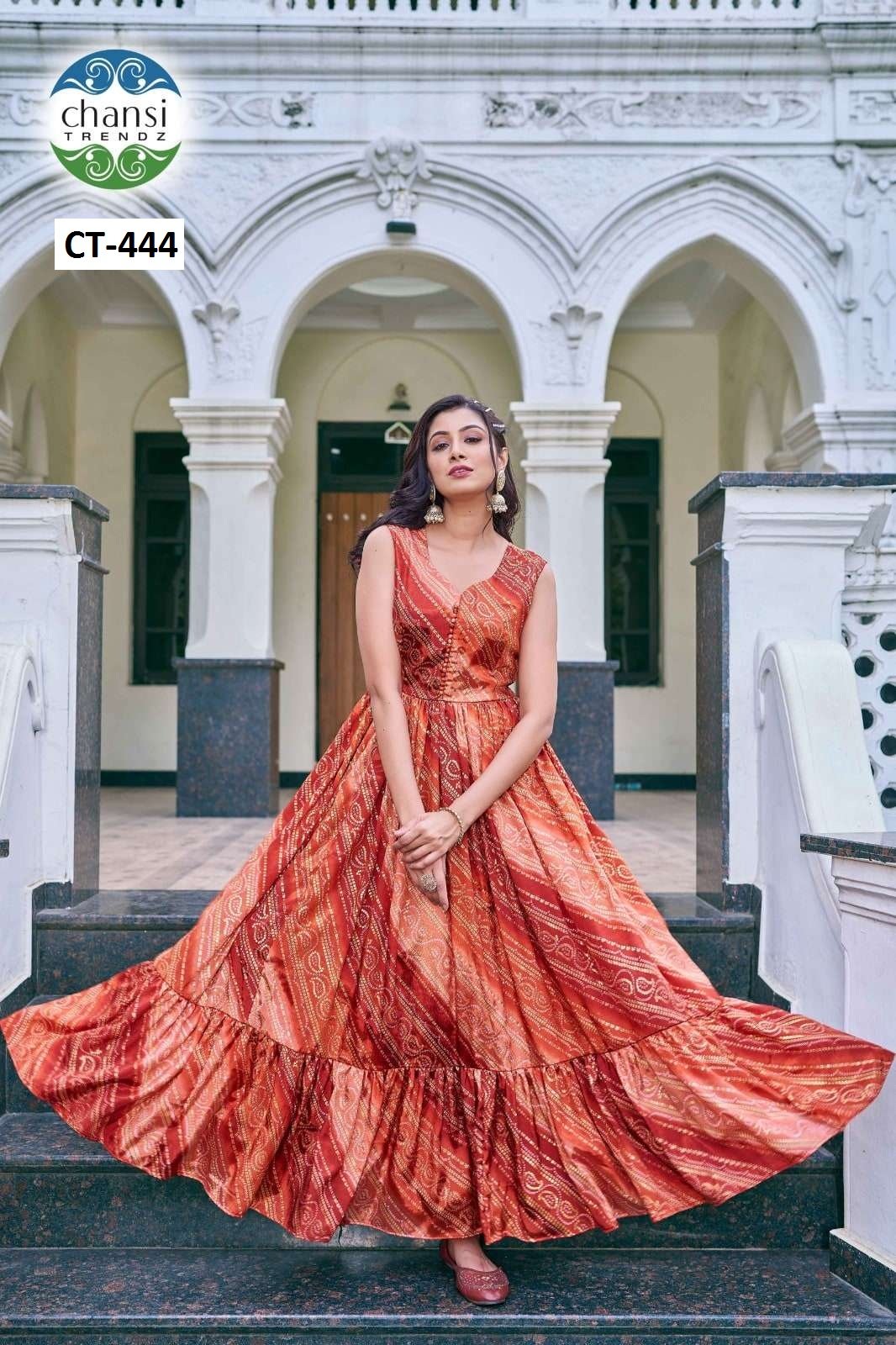 MAYA BY CHANSI TRENDZ STYLISH FANCY DESIGNER CHINON PRINTED GOWNS