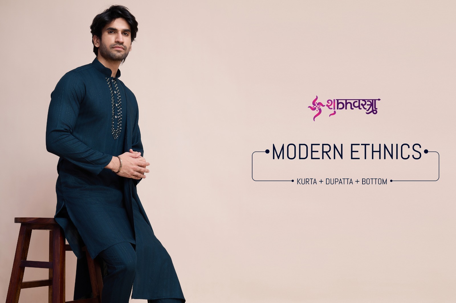 MODERN ETHNICS BY SHUBHVASTRA 61021 TO 61024 SERIES VISCOSE MENS KURTA AND PYJAMA WITH DUPATTA