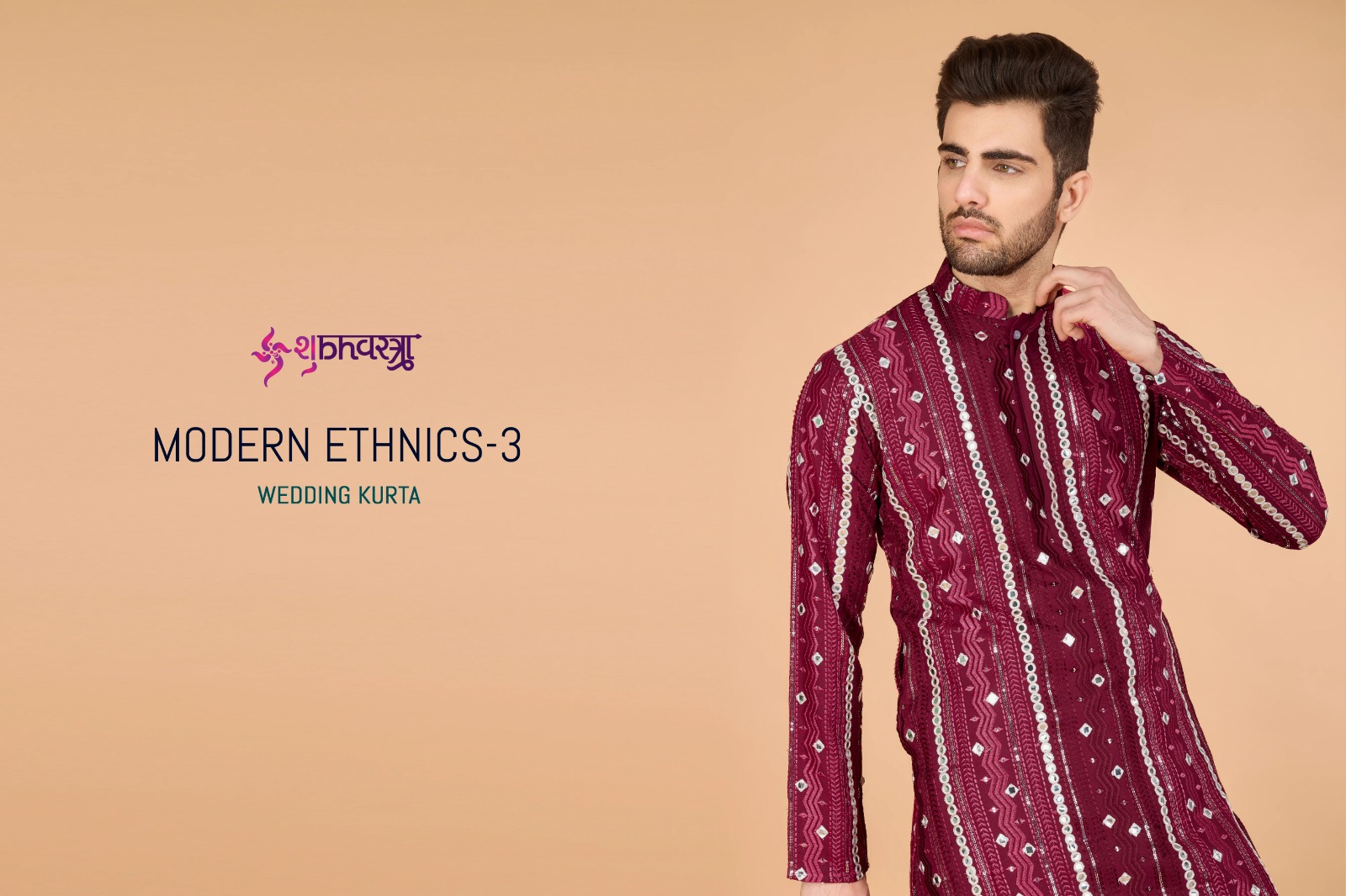 MODERN ETHNICS VOL-3 BY SHUBHVASTRA 61171 TO 61177 SERIES VISCOSE RAYON MENS KURTAS