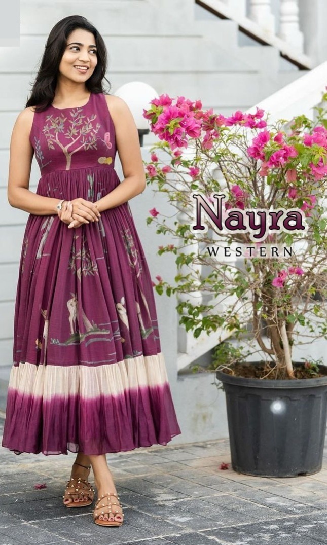 NAYRA WESTERN BY ARYA DRESS MAKER FANCY MUSLIN MIX PRINT LONG GOWNS