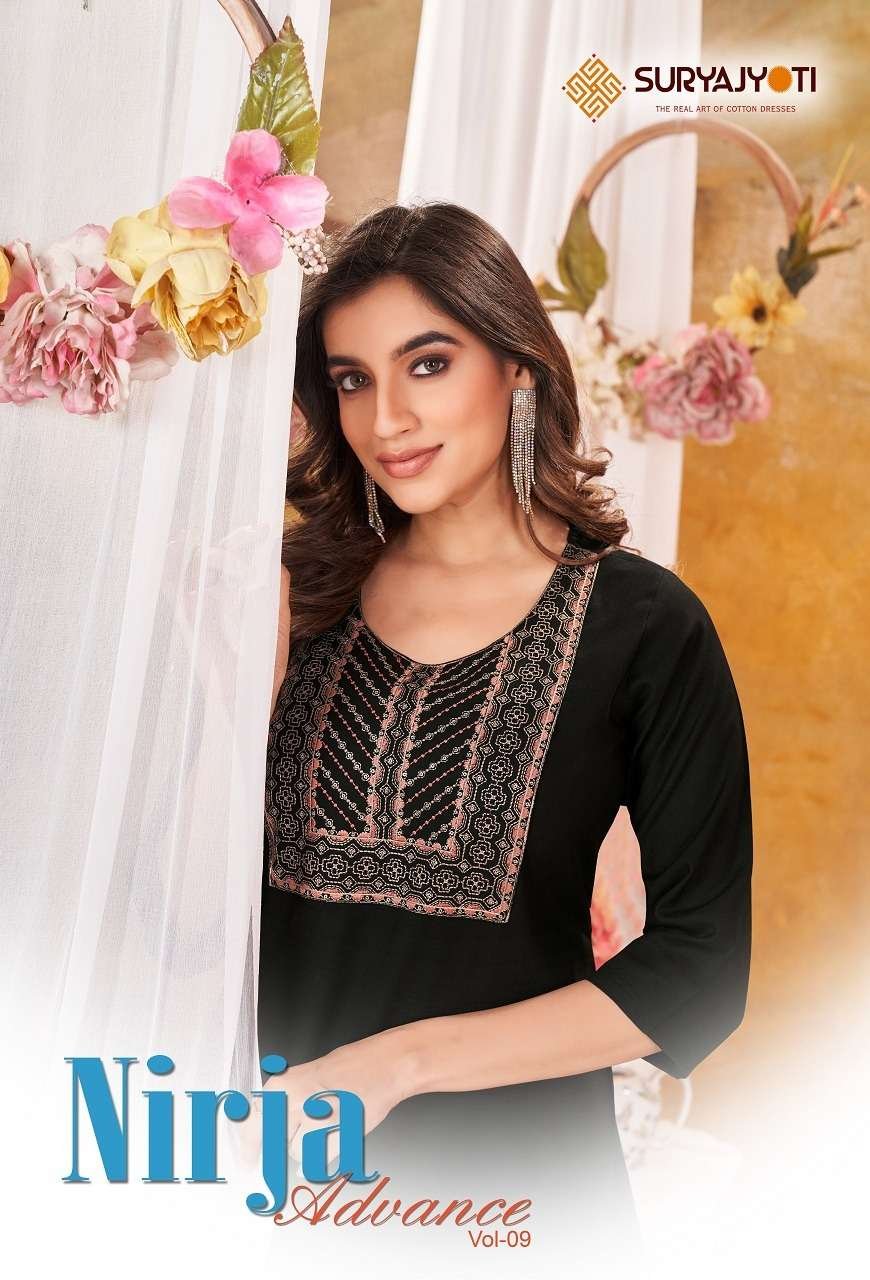NIRJA ADVANCE VOL-9 BY SURYAJYOTI 9001 TO 9008 SERIES RAYON KURTIS
