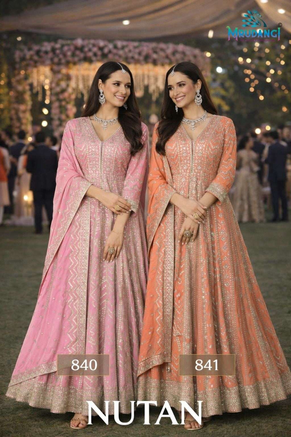 NUTAN BY MRUDANGI 840 TO 841 SERIES HEAVY PREMIUM REAL CHINON GOWNS