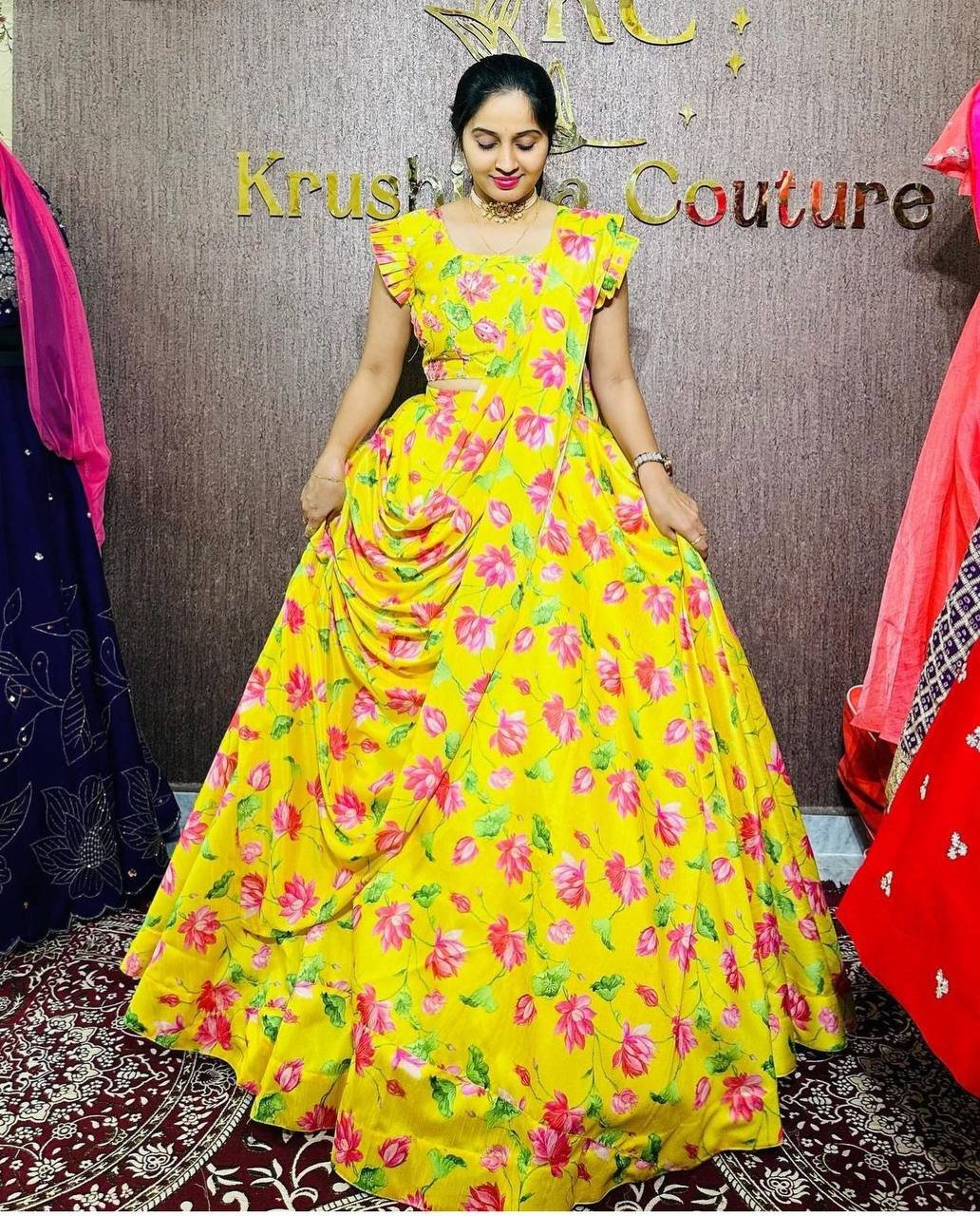 PC-384 BY SUSWANI FANCY DESIGNER CHINON FLORAL PRINT LEHENGA