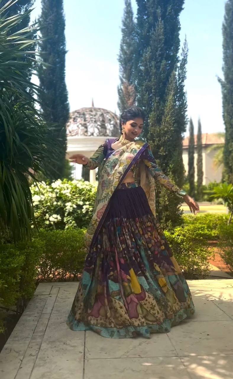 PC-386 BY SUSWANI FANCY DESIGNER CHENT CREPE KALAMKARI PRINT LEHENGA