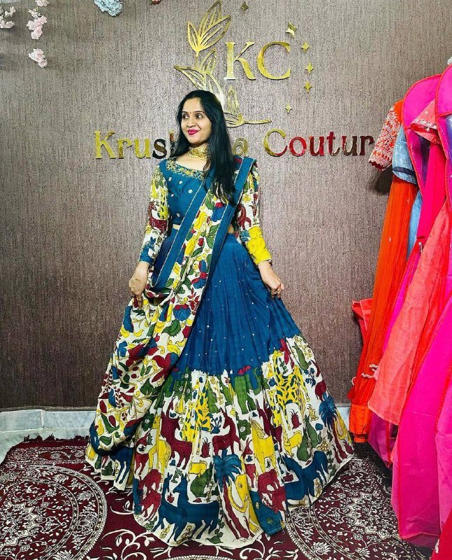 PC-388 BY SUSWANI FANCY DESIGNER CHENT CREPE KALAMKARI PRINT LEHENGA
