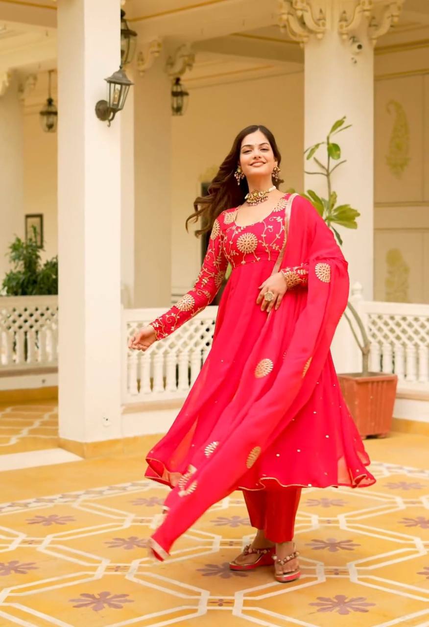 PC-392 BY SUSWANI FANCY DESIGNER FAUX GEORGETTE STITCHED ANARKALI DRESS