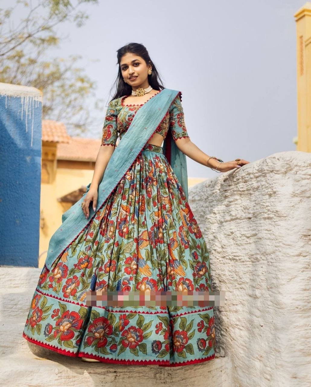 PC-398 BY SUSWANI FANCY DESIGNER CHENT CREPE KALAMKARI PRINT LEHENGA