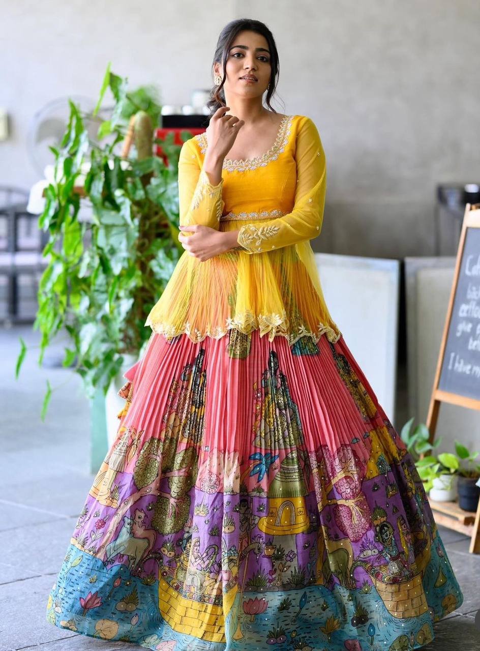 PC-400 BY SUSWANI FANCY DESIGNER CHENT CREPE KALAMKARI PRINT LEHENGA