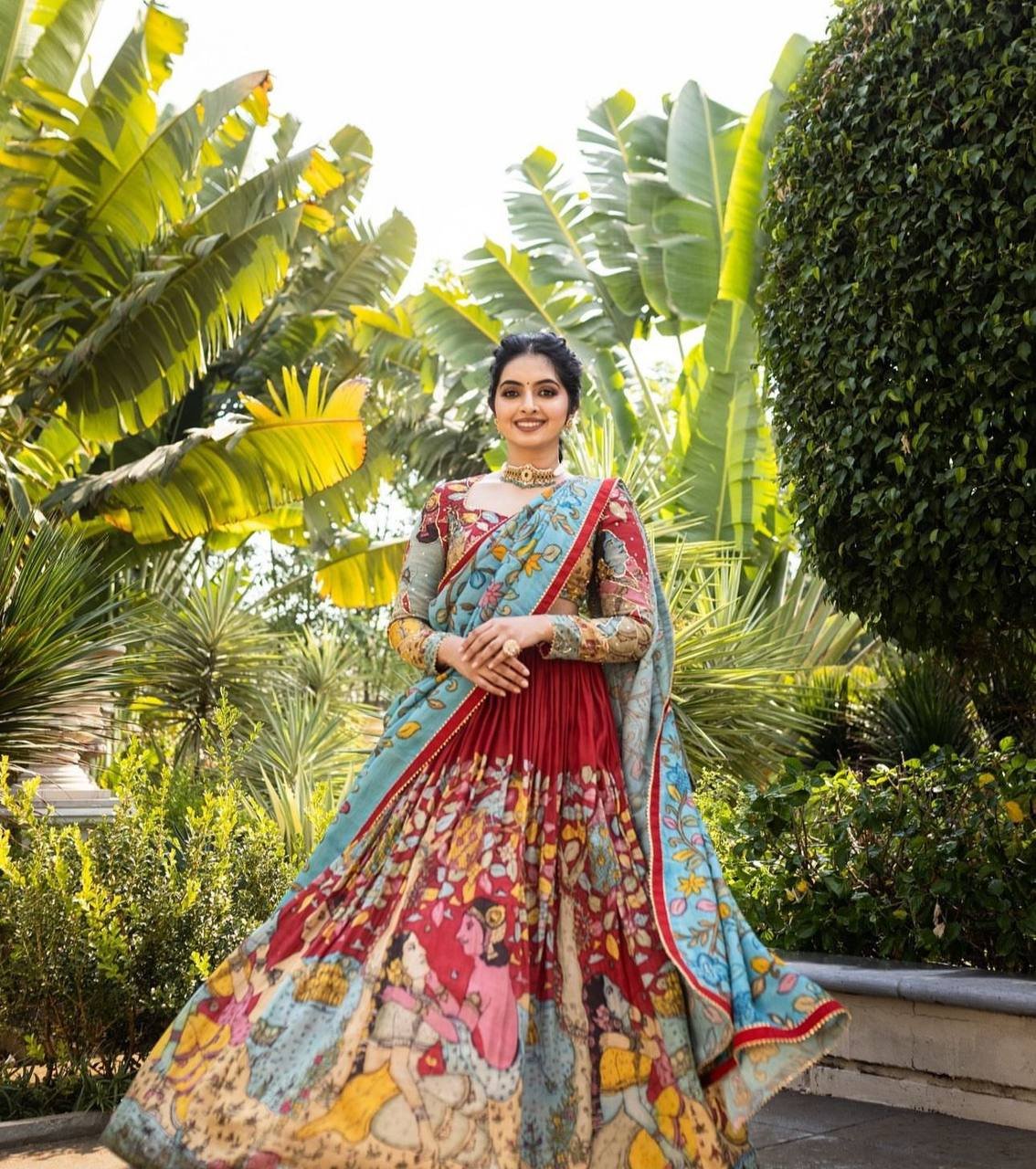 PC-401 BY SUSWANI FANCY DESIGNER CHENT CREPE KALAMKARI PRINT LEHENGA