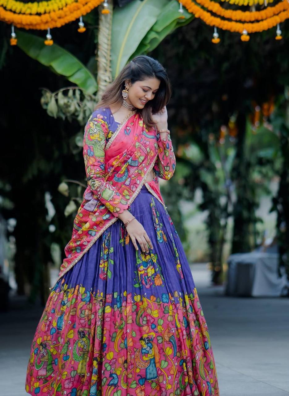 PC-473 BY SUSWANI FANCY DESIGNER COTTON KALAMKARI PRINT LEHENGA