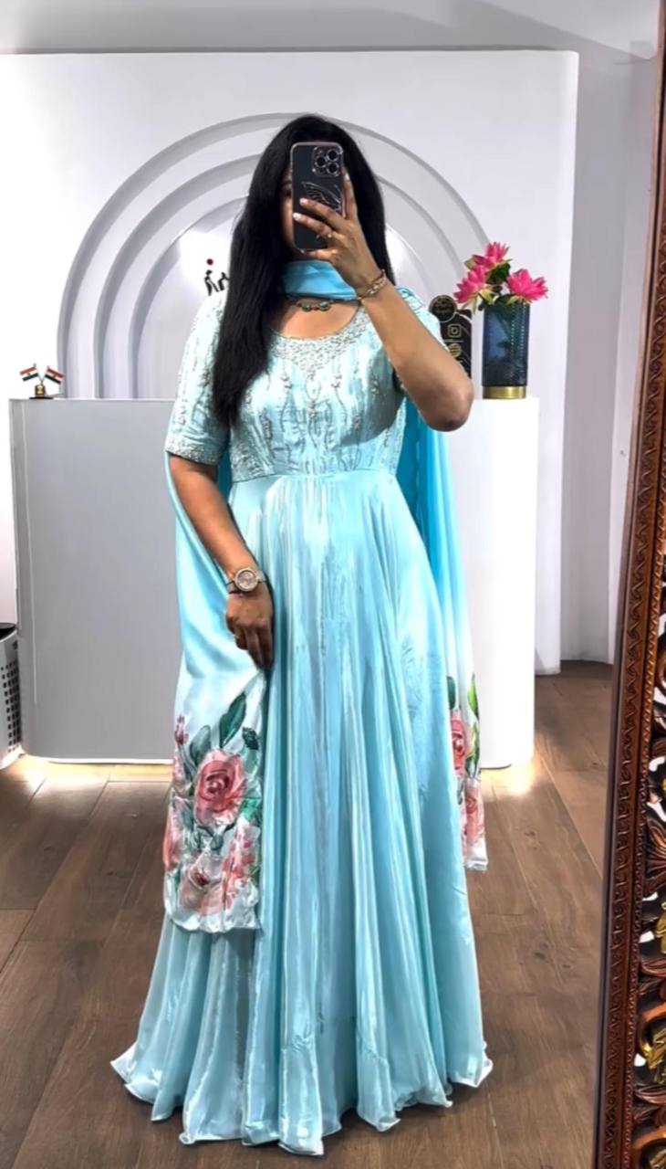 PC-475 BY SUSWANI FANCY DESIGNER CHINON STITCHED ANARKALI GOWN