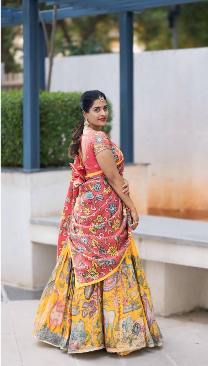PC-477 BY SUSWANI FANCY DESIGNER COTTON KALAMKARI PRINT LEHENGA