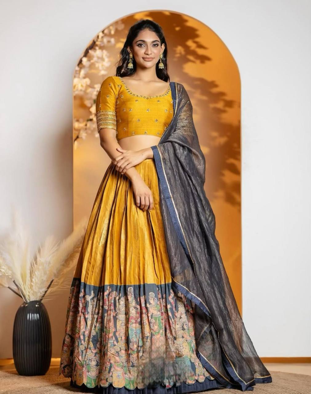 PC-481 BY SUSWANI FANCY DESIGNER TISSUE JARI KALAMKARI PRINT LEHENGA