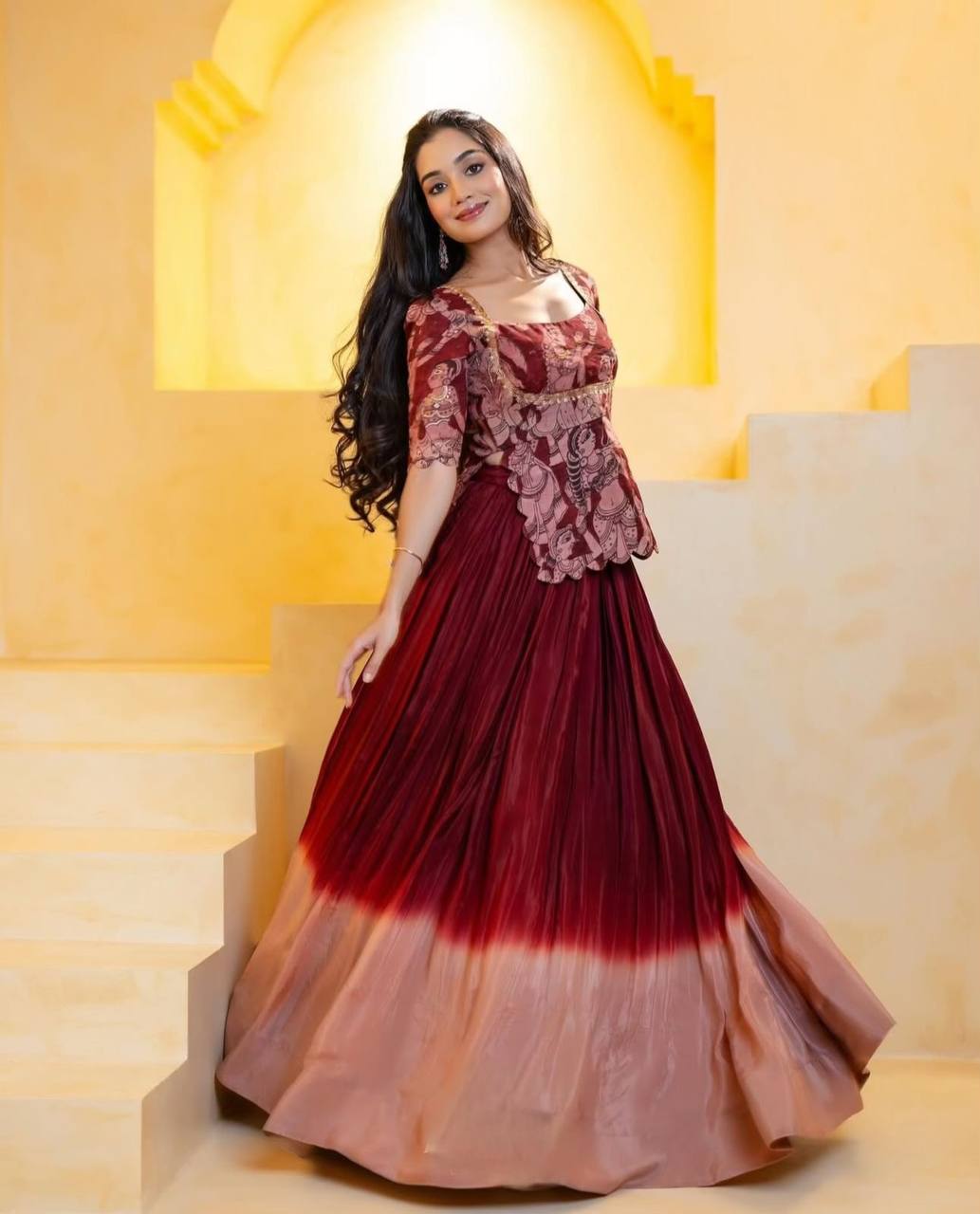 PC-490 BY SUSWANI FANCY DESIGNER CHINON KALAMKARI PRINT LEHENGA