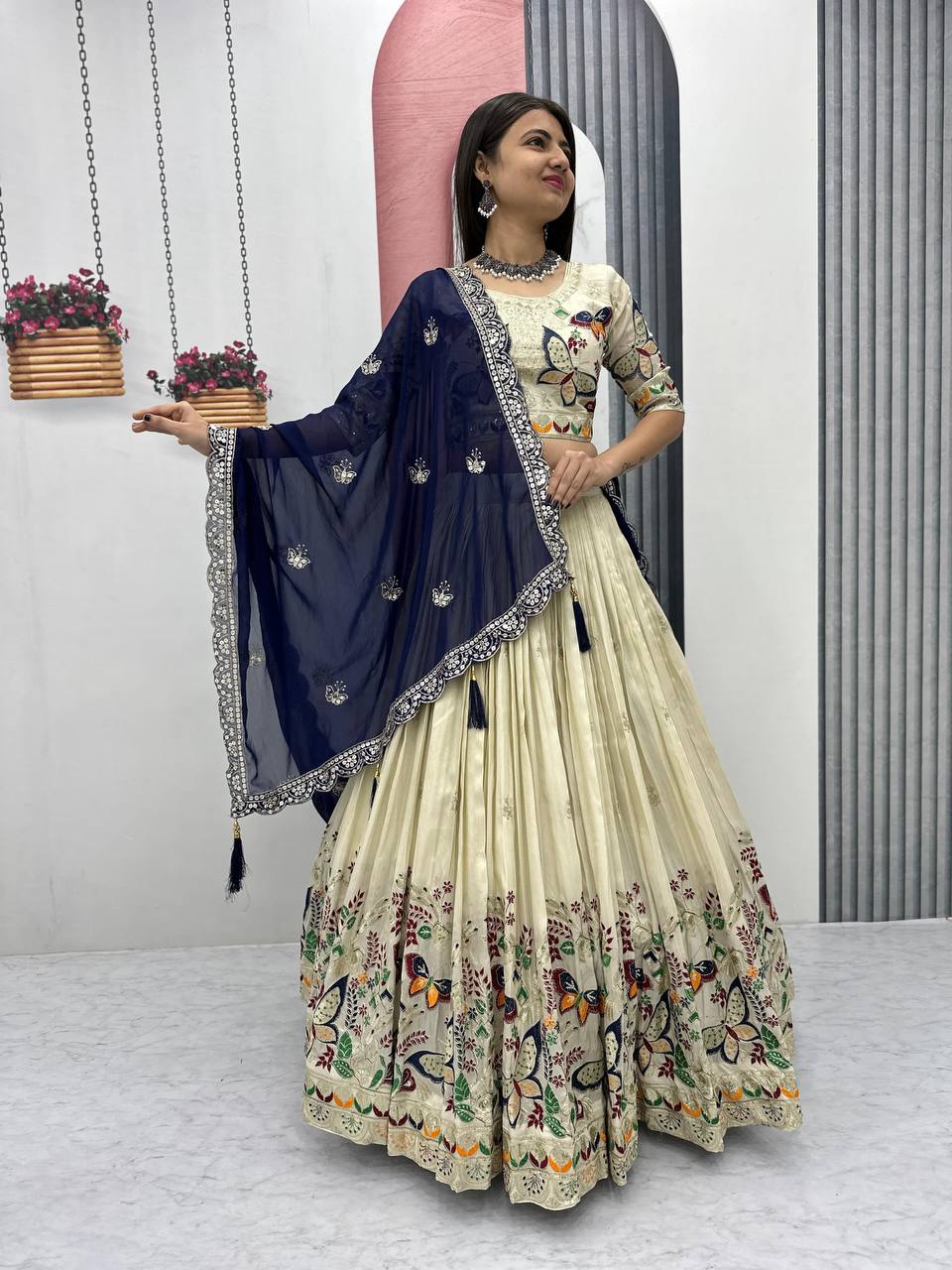 PC-491 BY SUSWANI FANCY DESIGNER PURE TISSUE SILK NAVRATRI LEHENGA