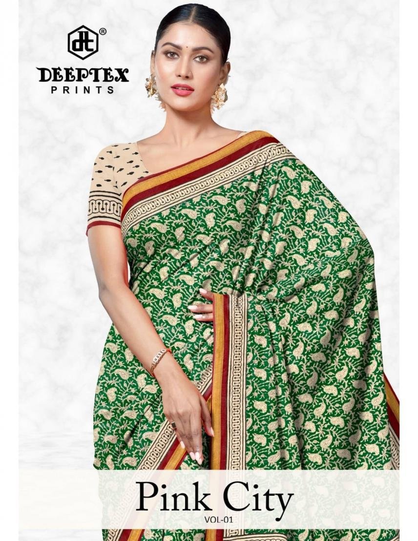 PINK CITY VOL-1 BY DEEPTEX 1001 TO 1010 SERIES COTTON PRINT SAREES