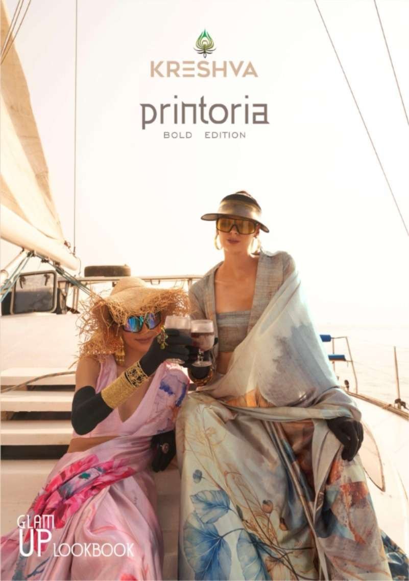 PRINTORIA BY KRESHVA K-4477 TO K-4485 SERIES KOREAN SATIN SAREES