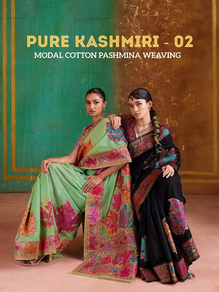 PURE KASHMIRI 002 BY RAJTEX 002-A TO 002-F SERIES MODAL COTTON PASHMINA SAREES
