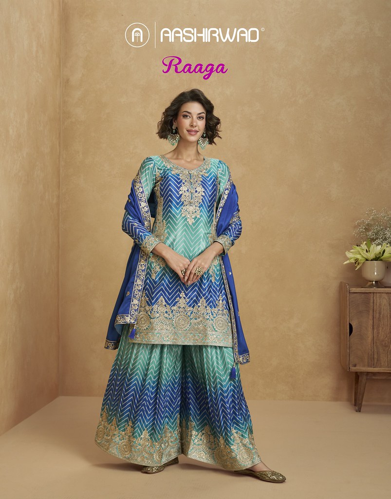 RAAGA BY AASHIRWAD CREATION 10280 TO 10283 SERIES CHINON SILK DRESSES
