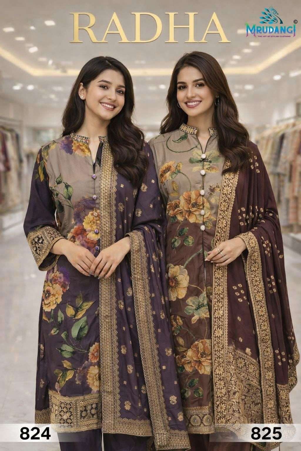 RADHA BY MRUDANGI 824 TO 825 SERIES PREMIUM SILK STITCHED DRESSES