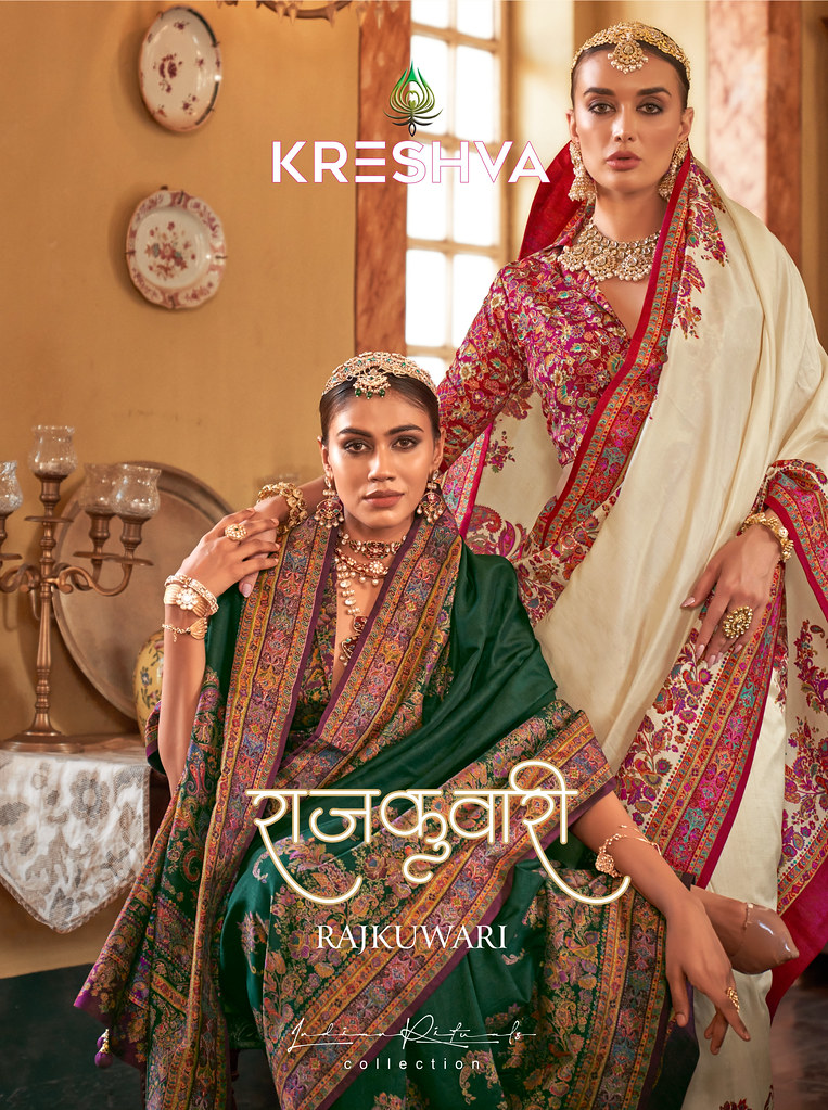 RAJKUWARI BY KRESHVA K-830 TO K-838 SERIES PV SILK PRINTED SAREES