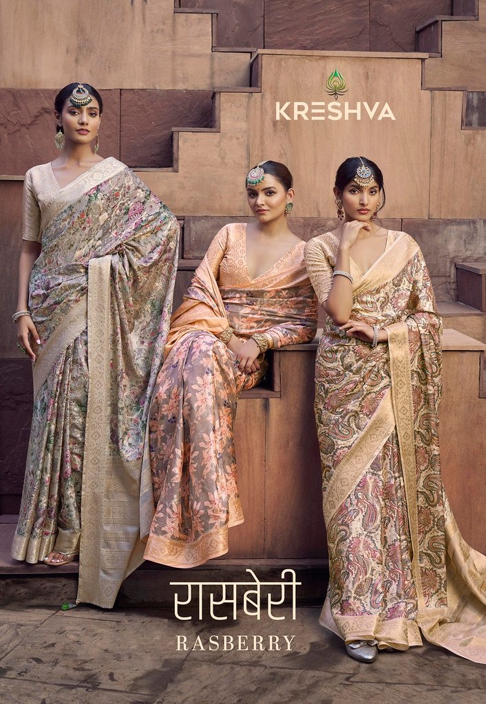 RASBERRY BY KRESHVA 7052 TO 7057 SERIES CAN CREPE CRUSH PRINT SAREES