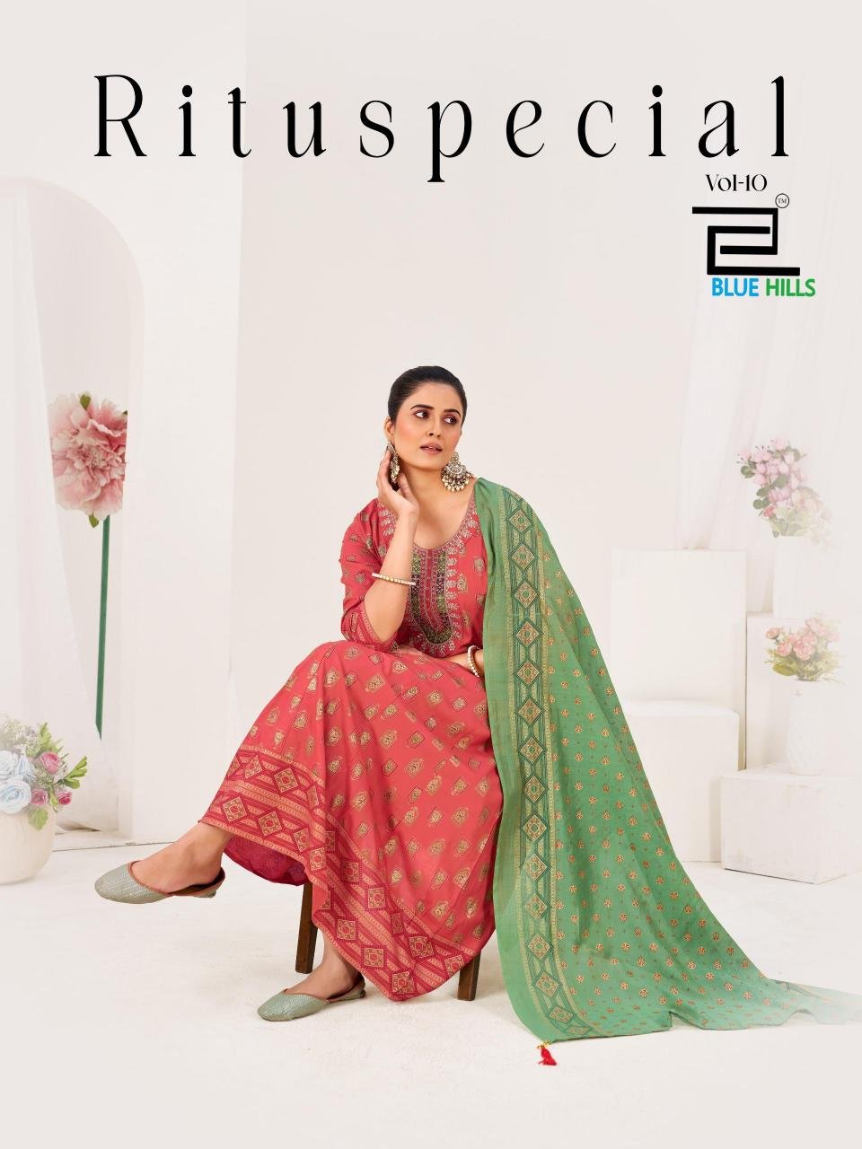 RITU SPECIAL VOL-10 BY BLUE HILLS 5168 TO 5173 SERIES RAYON GOWNS WITH DUPATTA