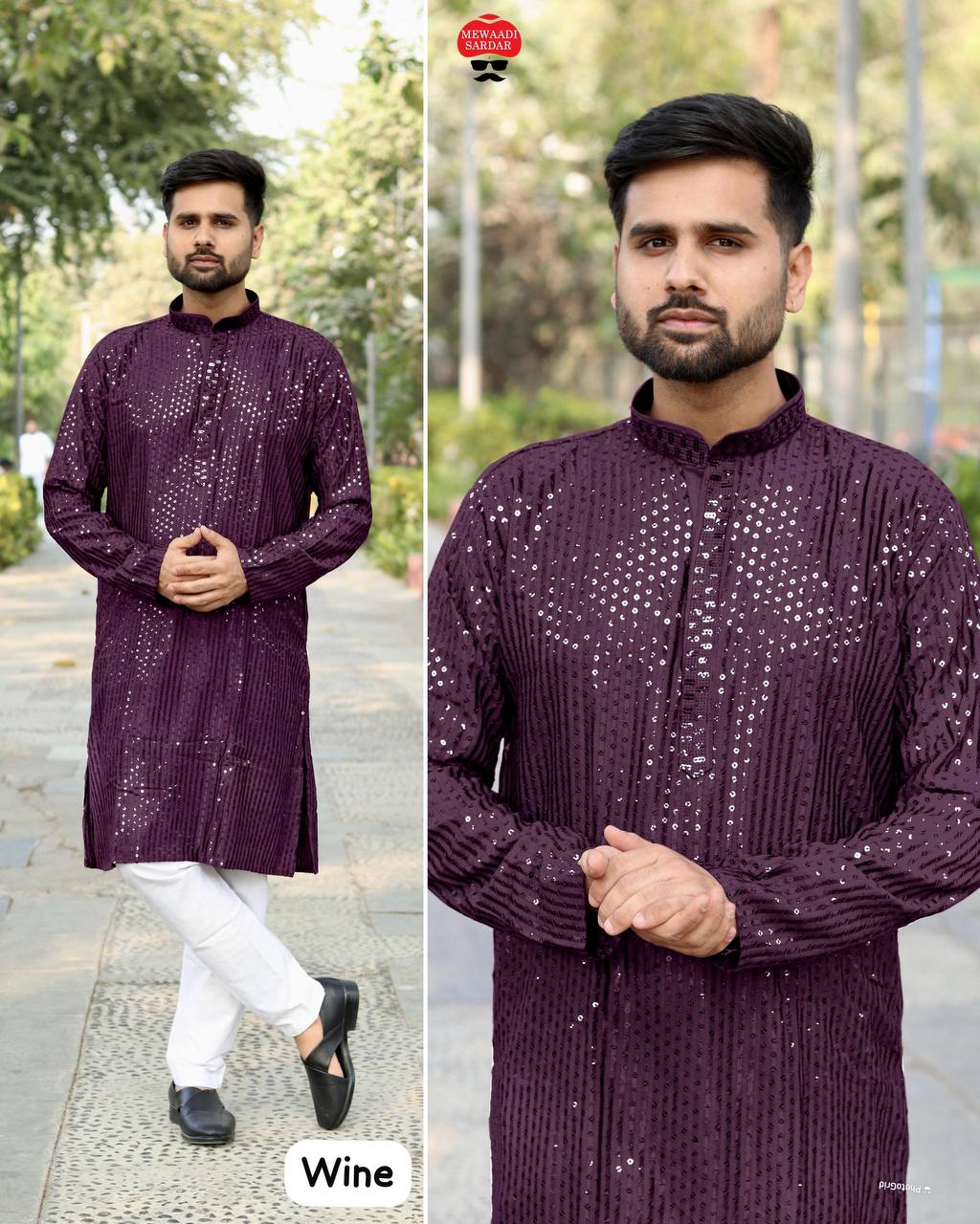 RIWAAZ 4.0 BY SUSWANI PREMIUM RAYON SEQUENCE WORK MENS KURTA PYJAMA