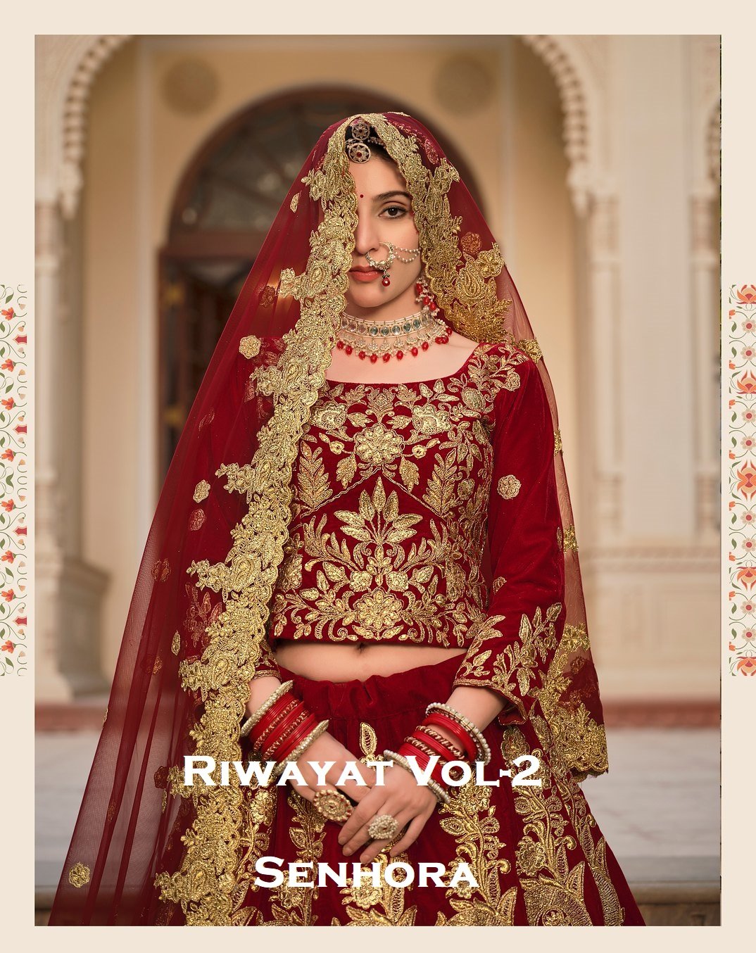 RIWAYAT VOL-2 BY SENHORA 3075-A TO 3075-D SERIES VELVET BRIDAL LEHENGAS