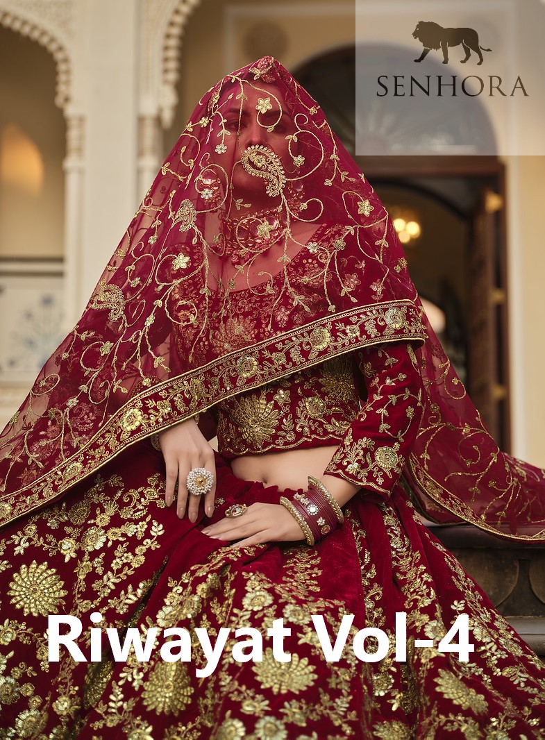 RIWAYAT VOL-4 BY SENHORA 3076 TO 3076-A SERIES VELVET BRIDAL LEHENGAS