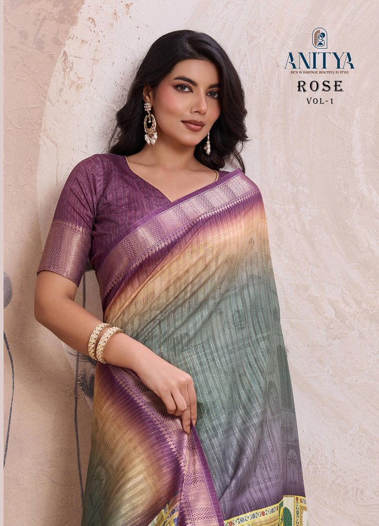 ROSE VOL-1 BY ANITYA 6001 TO 6006 SERIES KALKI BUTTI SILK PRINT SAREES
