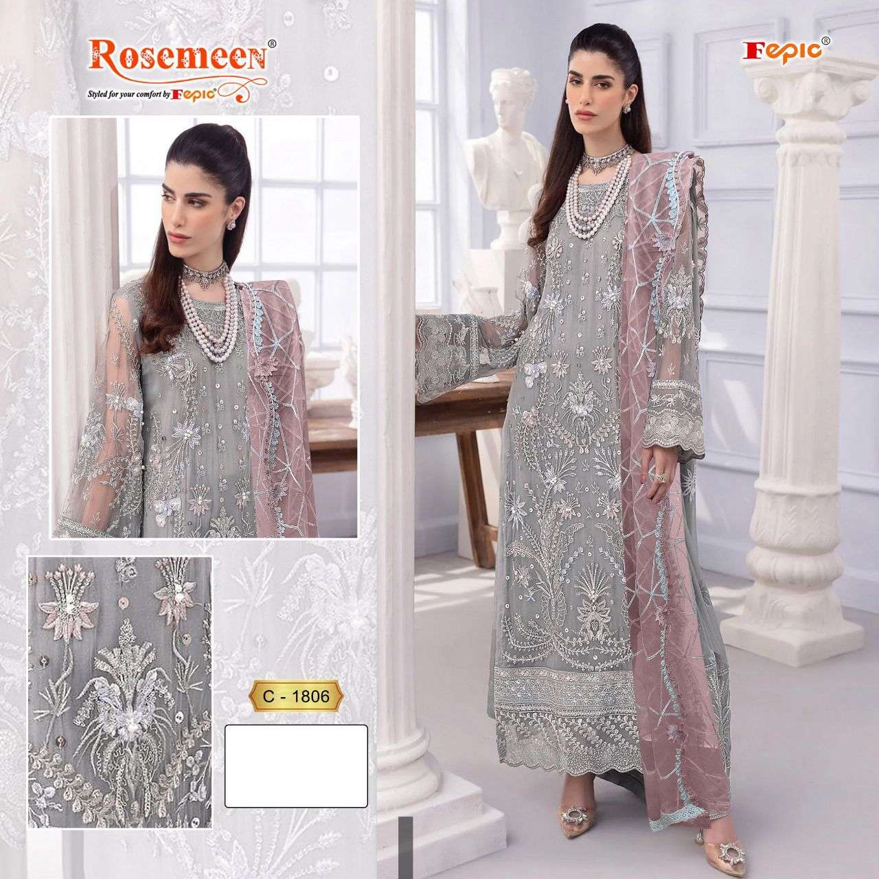 ROSEMEEN C-1806 BY FEPIC EAVY GEORGETTE PAKISTANI DRESS