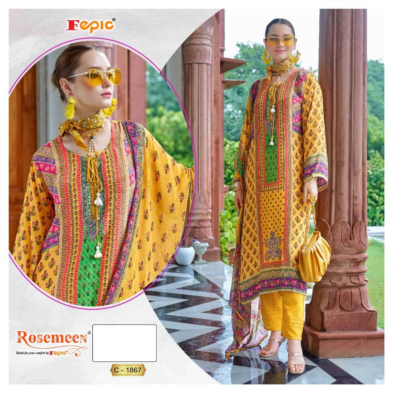 ROSEMEEN C-1867 BY FEPIC FANCY DESIGNER NATURAL CREPE PAKISTANI DRESS
