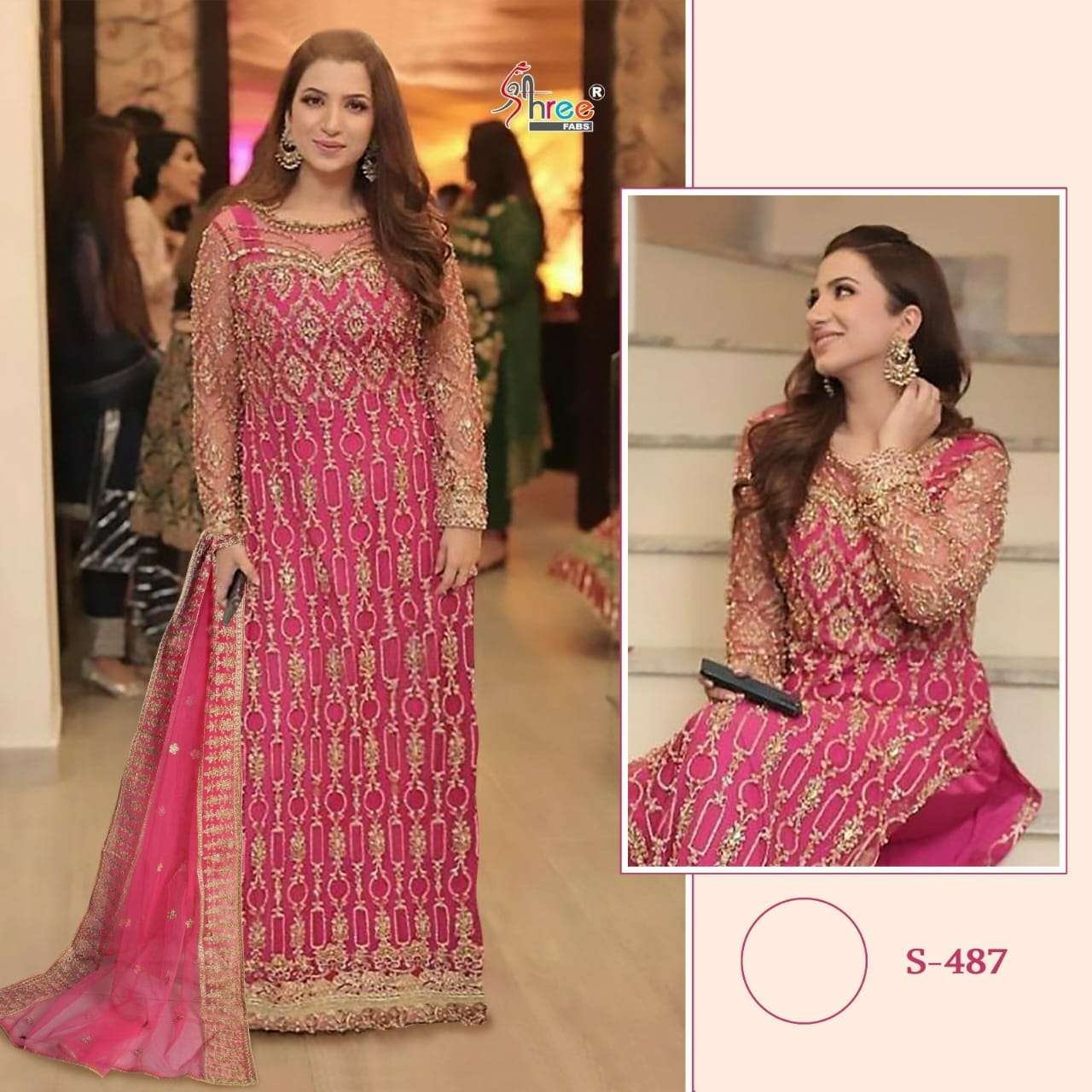 S-487 HIT DESIGN BY SHREE FABS HEAVY NET EMBROIDERED PAKISTANI DRESS