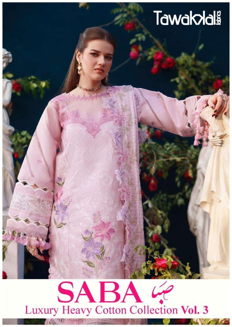 SABA VOL-3 BY TAWAKKAL FABRICS 121 TO 130 SERIES PAKISTANI DRESSES