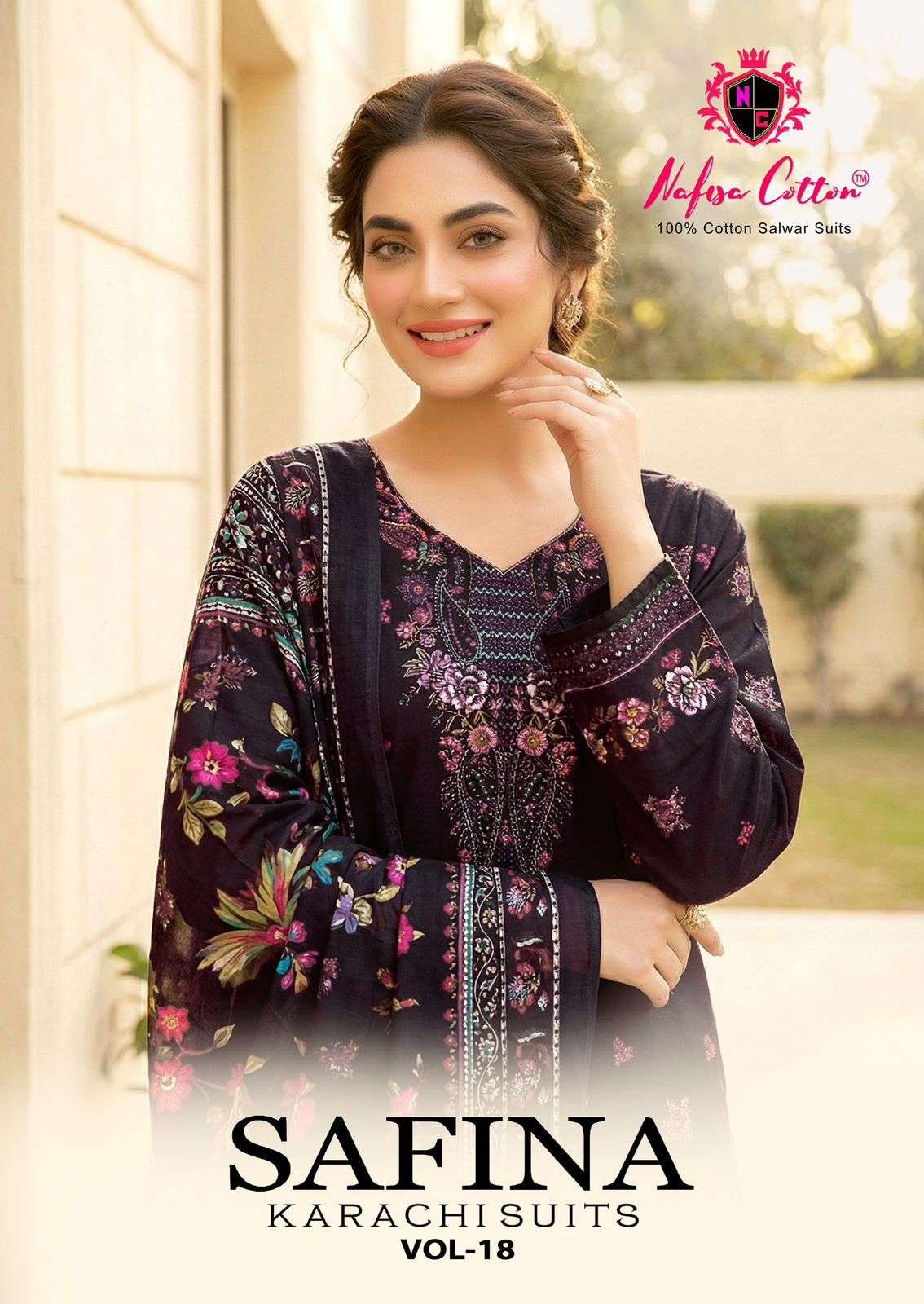 SAFINA VOL-18 BY NAFISA COTTON 18001 TO 18006 SERIES COTTON PAKISTANI DRESSES