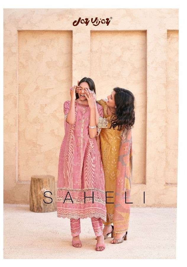 SAHELI BY JAY VIJAY 8910 TO 8915 SERIES DESIGNER MUSLIN SILK DRESSES