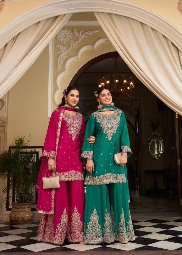 SARIKA BY SANIKA 1901 TO 1904 SERIES HEAVY CHINON SILK STITCHED DRESSES