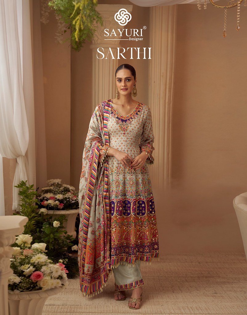 SARTHI BY SAYURI 10255 TO 10257 SERIES CREPE SILK STITCHED DRESSES