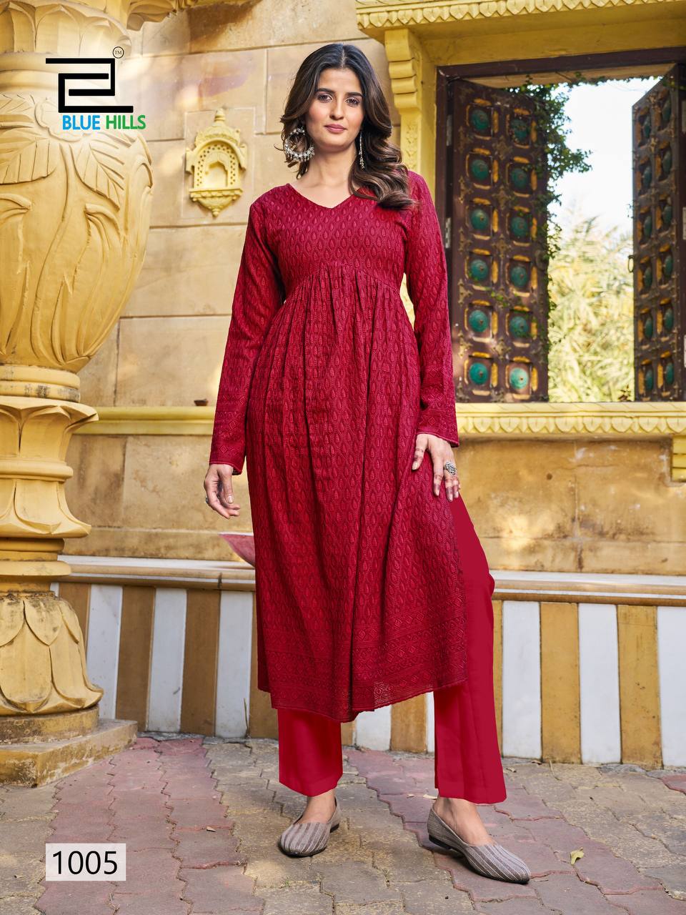 SCHIFFLI COLLECTION BY BLUE HILLS HEAVY RAYON SCHIFFLI WORK LONG KURTIS