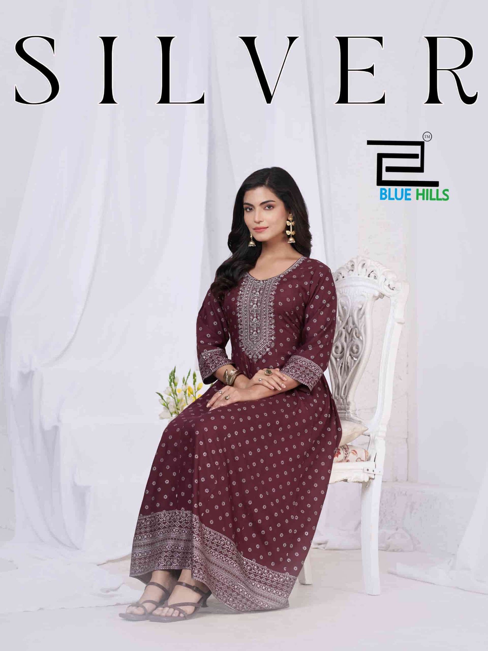 SILVER BY BLUE HILLS 5219 TO 5224 SERIES RAYON 14 KG PRINT KURTIS