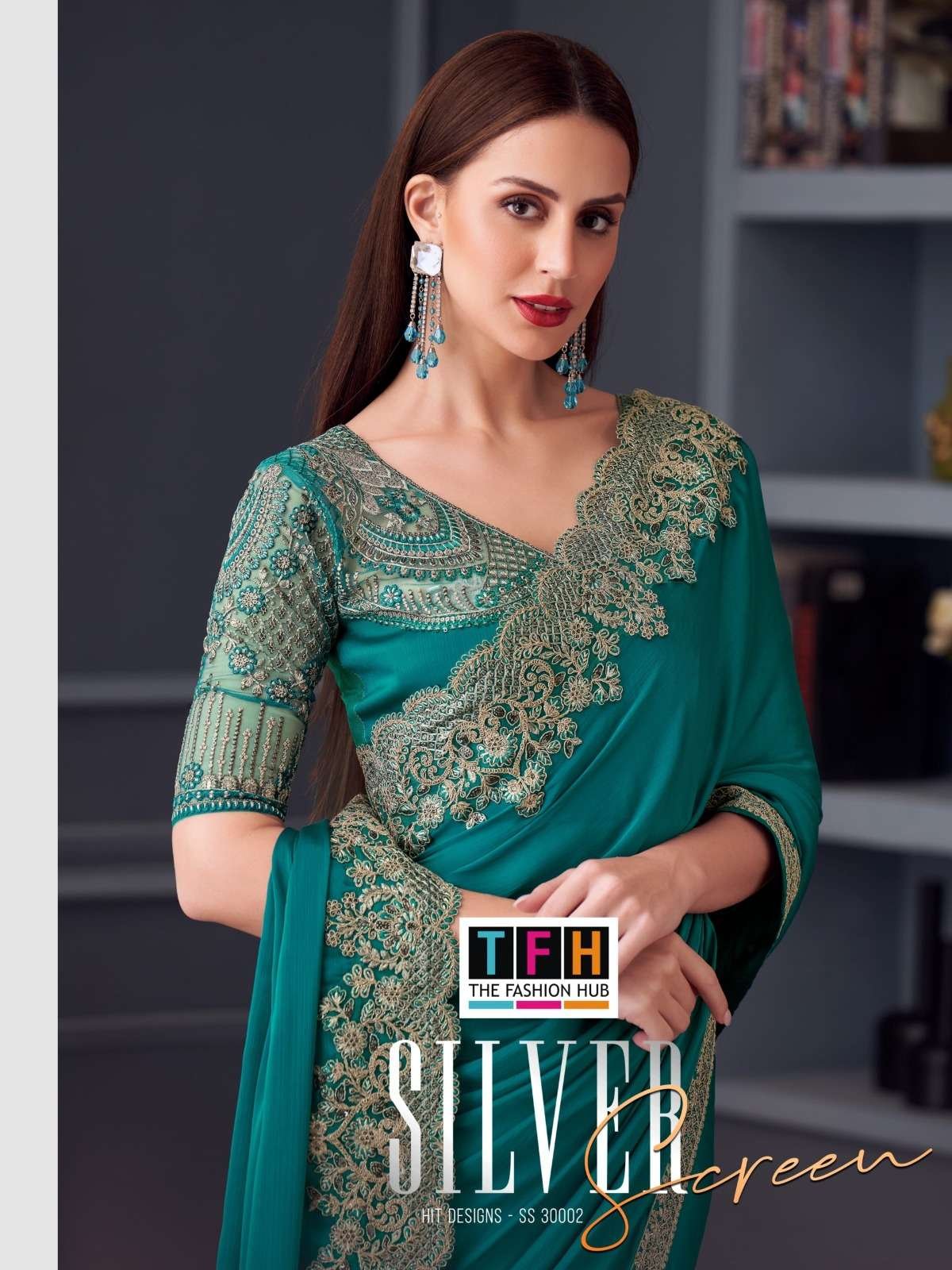 SILVER SCREEN 30002 HIT DESIGNS BY TFH 30002-A TO 30002-G SERIES SILK CHIFFON SAREES