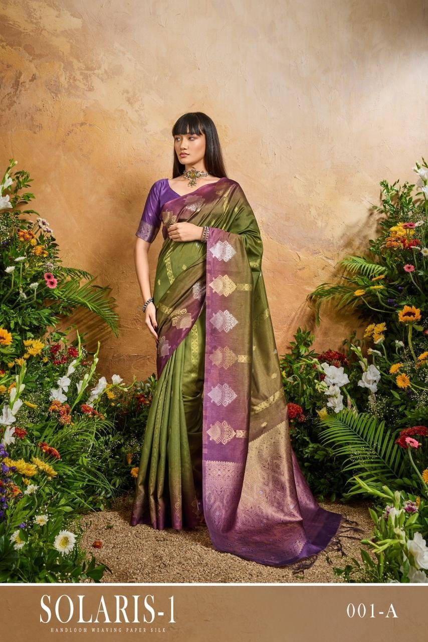 SOLARIS-1 BY RAJTEX 001-A TO 001-F SERIES HANDLOOM PAPER SILK SAREES
