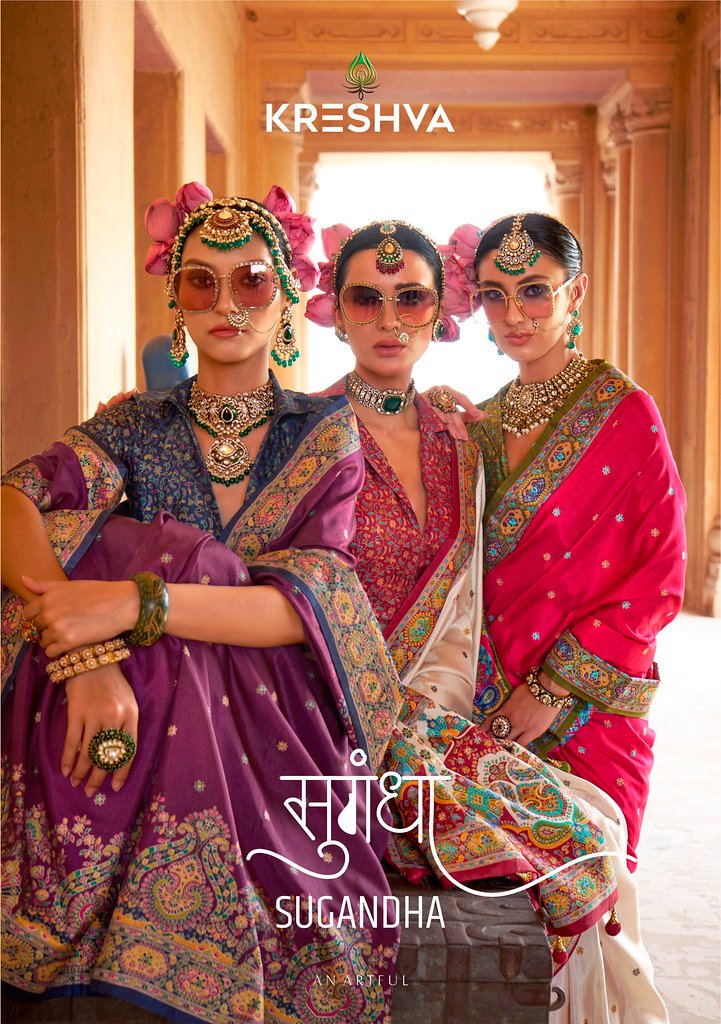 SUGANDHA BY KRESHVA K-957 TO K-962 SERIES LUX PV SILK PRINT SAREES