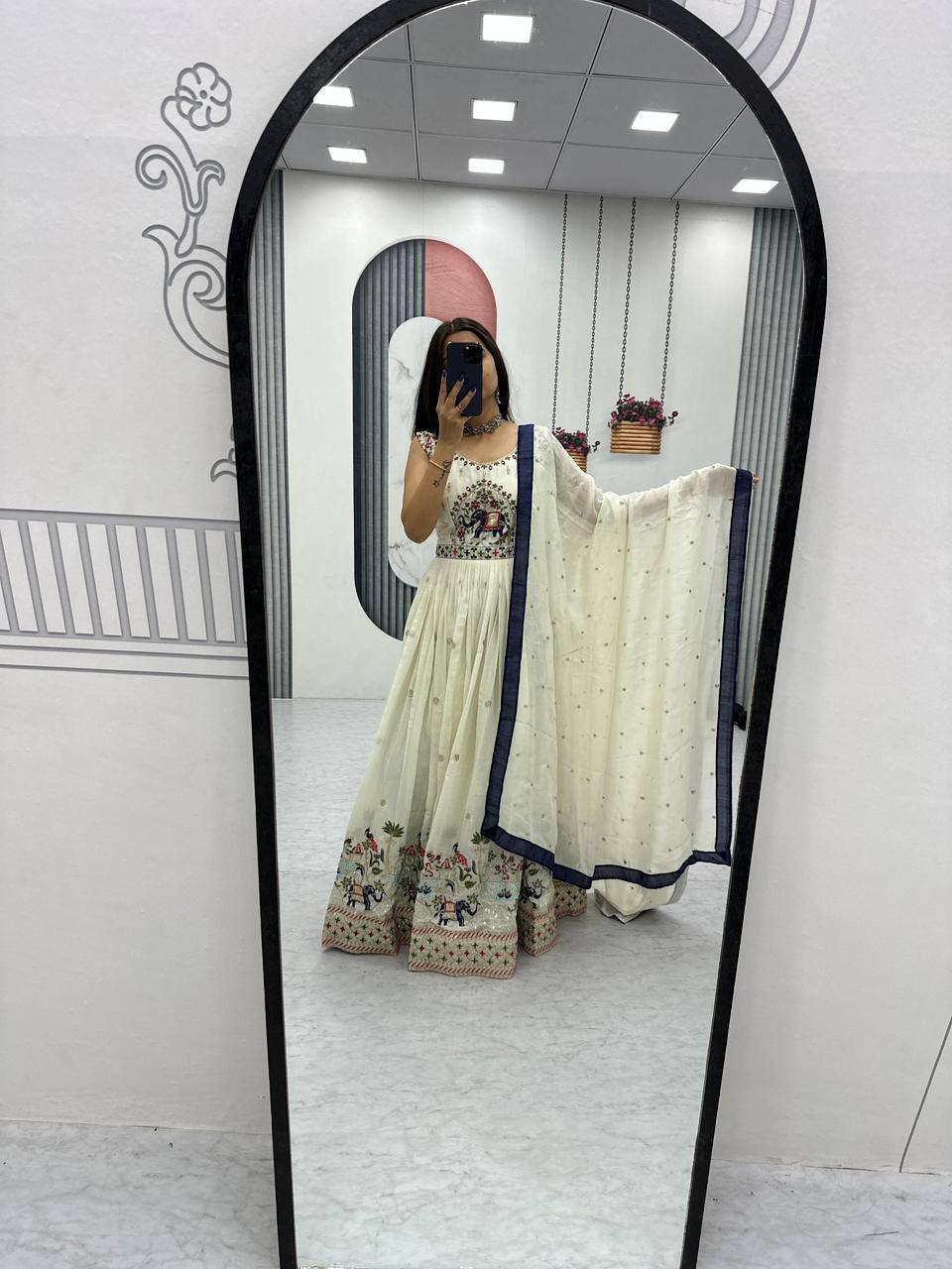 TAPI-292 BY SUSWANI FANCY DESIGNER HEAVY CHINON GOWN WITH DUPATTA