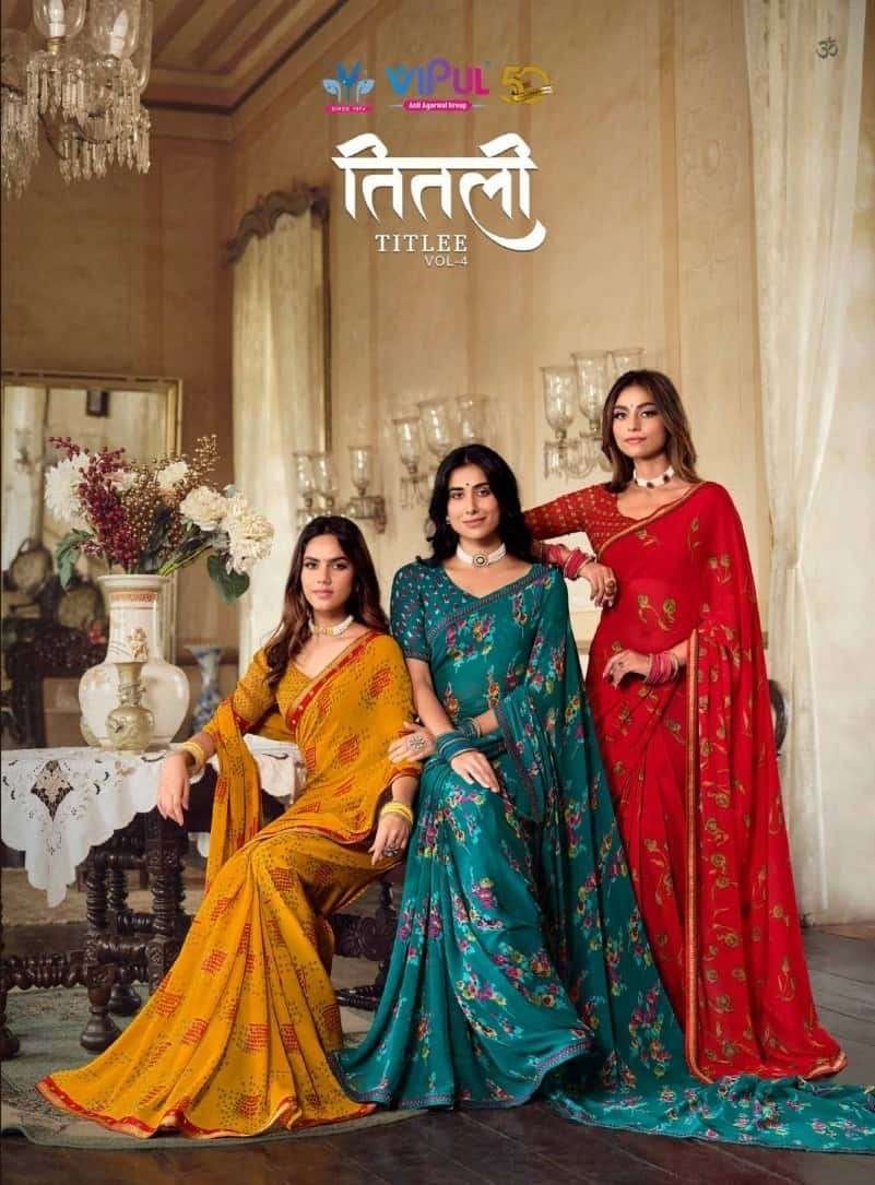 TITLEE VOL-4 BY VIPUL 77607 TO 77618 SERIES DESIGNER GEORGETTE SAREES